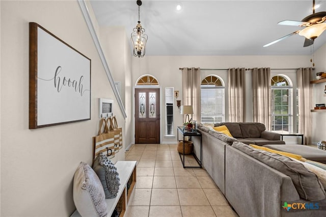 1901 Deer Field Way, Harker Heights, TX 76548 - foyer entrance with plenty of natural light, a ceiling fan, light tile patterned floors, and vaulted ceiling