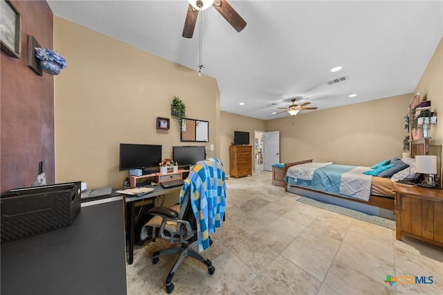 1901 Deer Field Way, Harker Heights, TX 76548 - bedroom with an office area, recessed lighting, and a ceiling fan