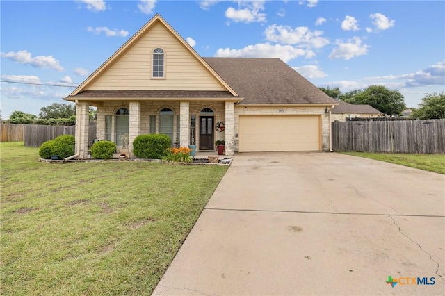 1901 Deer Field Way, Harker Heights, TX 76548 - traditional-style house featuring a garage, a porch, concrete driveway, stone siding, and a shingled roof