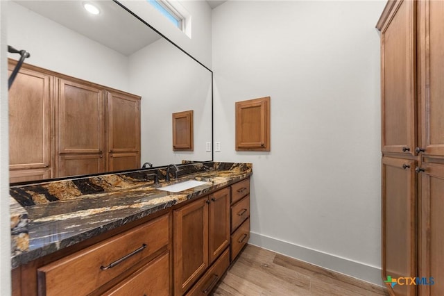 bathroom with hardwood / wood-style flooring and vanity