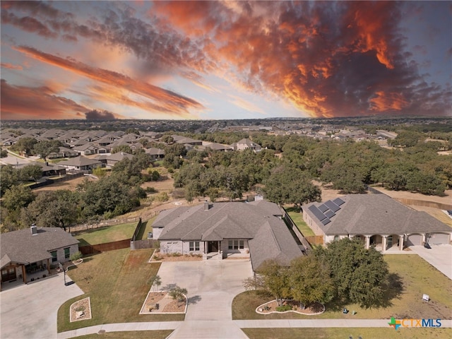 view of aerial view at dusk