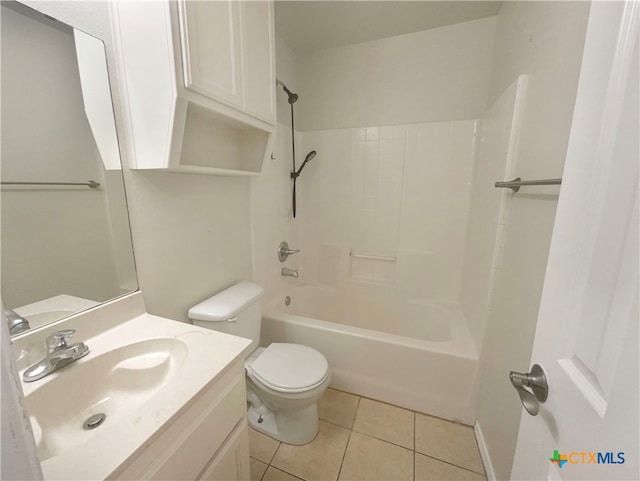 full bathroom featuring vanity, tile patterned floors, toilet, and shower / bathing tub combination