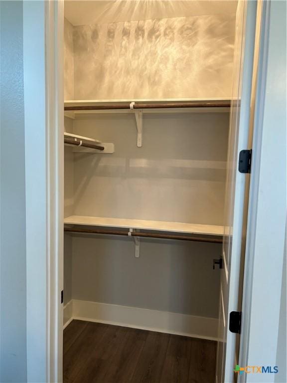 walk in closet featuring dark wood-style flooring