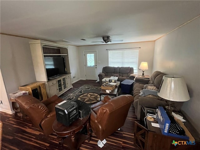 306 Angus St, Victoria, TX 77904 - living area with a ceiling fan and crown molding