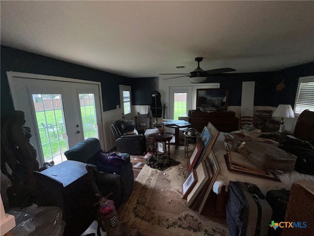 306 Angus St, Victoria, TX 77904 - living room featuring a ceiling fan and french doors