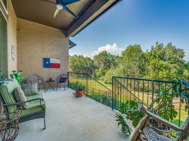 balcony with ceiling fan