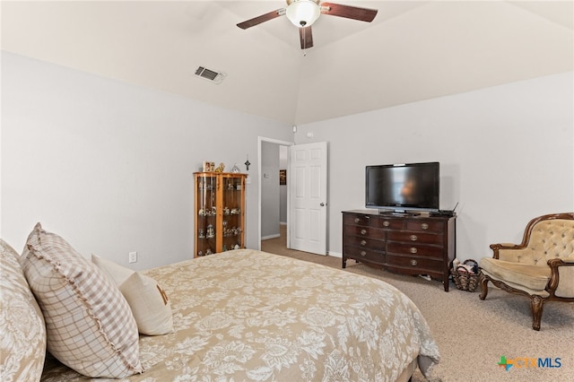 1809 Indian Camp Trl, Copperas Cove, TX 76522 - bedroom featuring carpet floors, high vaulted ceiling, and a ceiling fan