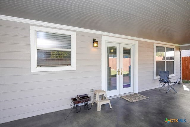 view of patio featuring french doors