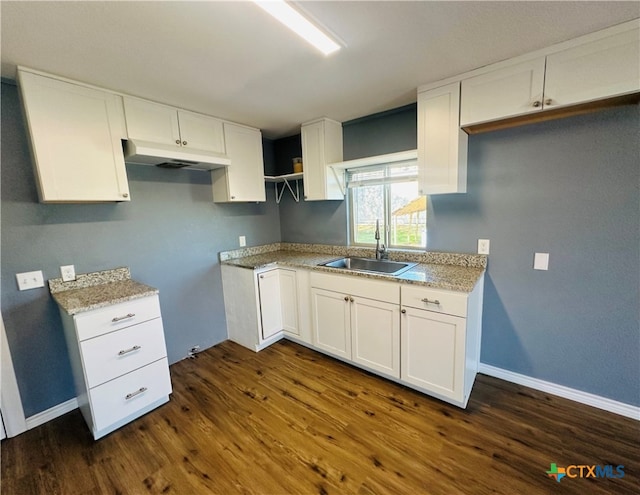 kitchen featuring white cabinetry, sink, and dark wood-type flooring