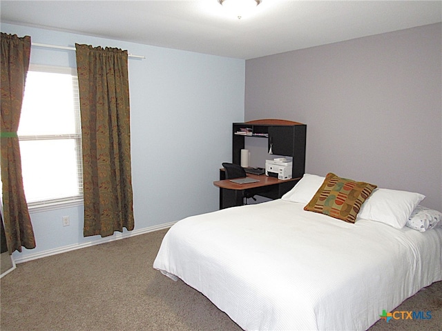 carpeted bedroom featuring multiple windows