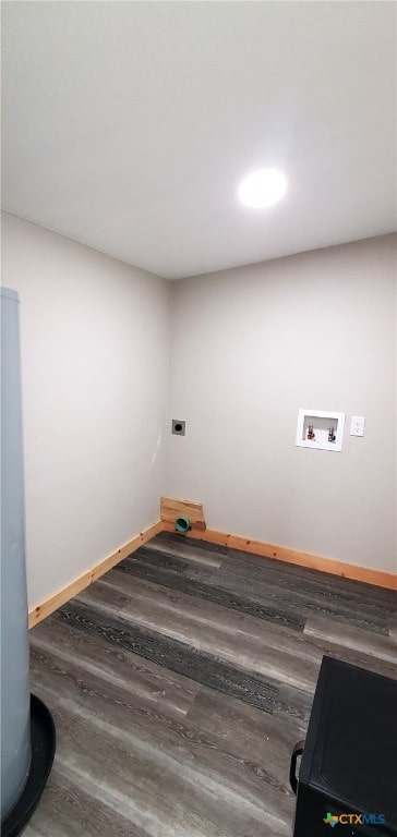 laundry room with dark hardwood / wood-style flooring, hookup for a washing machine, and electric dryer hookup