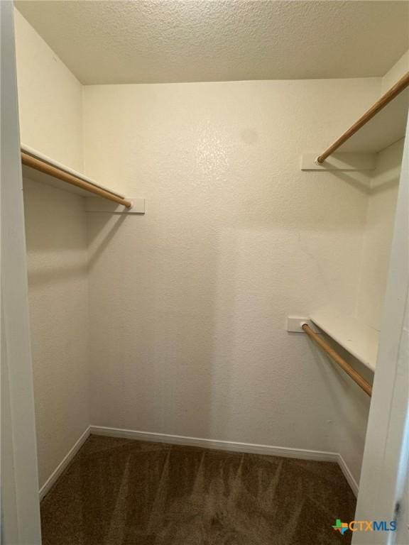 spacious closet featuring dark carpet