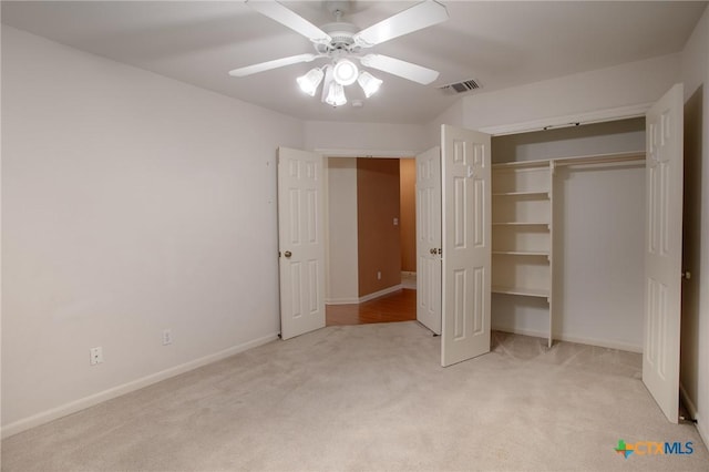 106 Fieldstone, Victoria, TX 77901 - unfurnished bedroom featuring light carpet, a closet, and ceiling fan