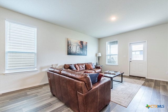 living room with light hardwood / wood-style floors