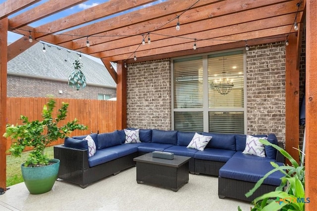 view of patio featuring a pergola and an outdoor hangout area