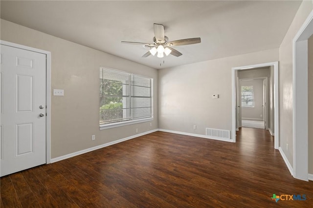 3102 Taft St, Killeen, TX 76543 - empty room with ceiling fan, dark wood finished floors, and baseboards