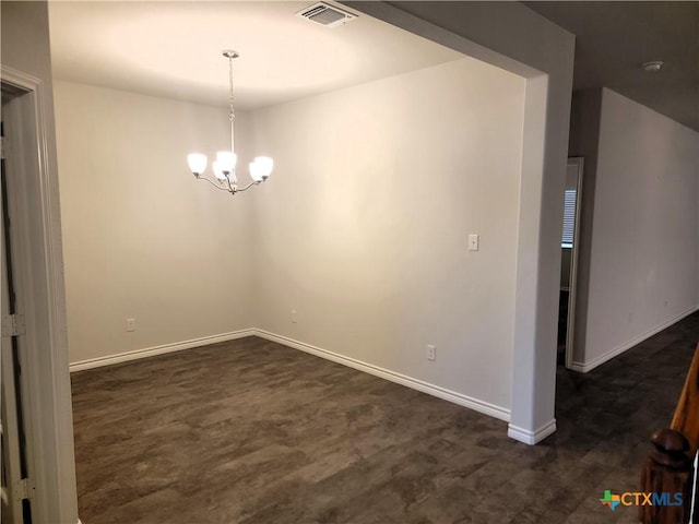 unfurnished dining area with visible vents, baseboards, and dark wood finished floors