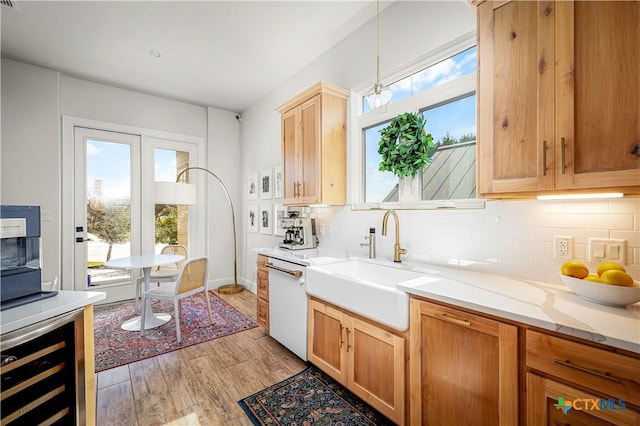 kitchen featuring light wood-style floors, white dishwasher, a sink, and a healthy amount of sunlight