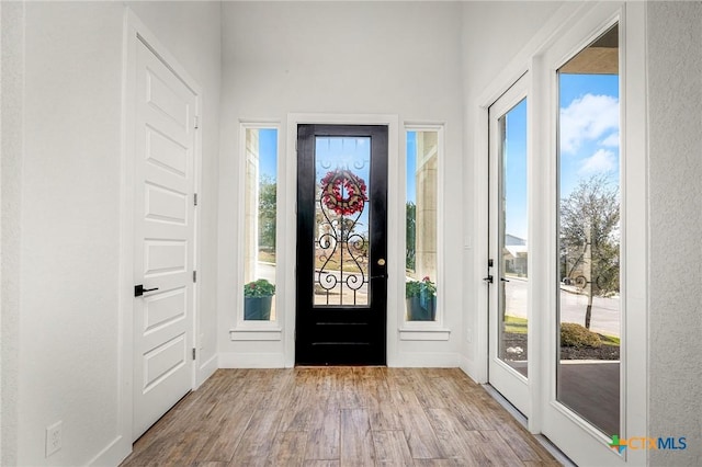 entryway with wood finished floors