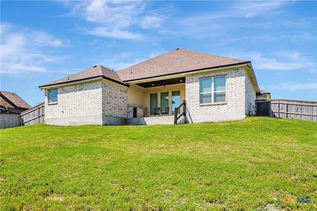 8508 Mount Nebo Cir, Belton, TX 76513 - back of property with brick siding, central AC unit, ceiling fan, and a shingled roof