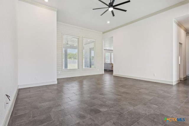 124 Cumberland Dr, Belton, TX 76513 - empty room featuring crown molding, ceiling fan, baseboards, and recessed lighting