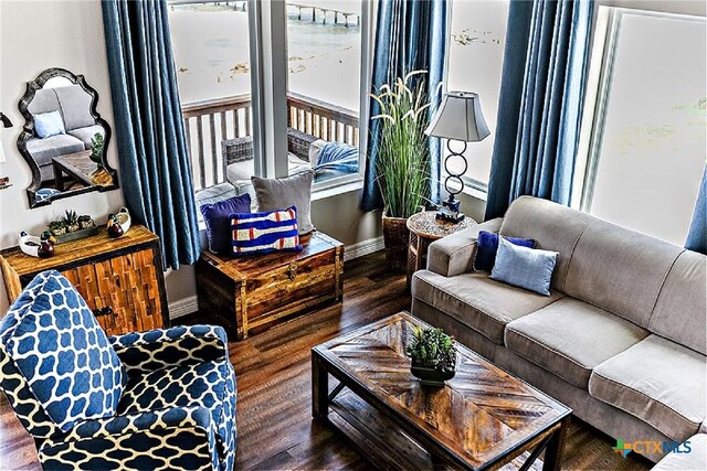 1265 N Ocean Dr, Port Lavaca, TX 77979 - living room featuring baseboards and wood finished floors
