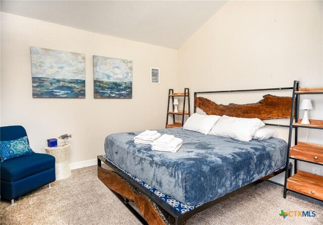 1265 N Ocean Dr, Port Lavaca, TX 77979 - carpeted bedroom with baseboards, vaulted ceiling, and visible vents