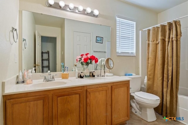 5407 Whistle Stop Dr, Temple, TX 76502 - full bath with toilet, vanity, shower / bath combination with curtain, and tile patterned floors