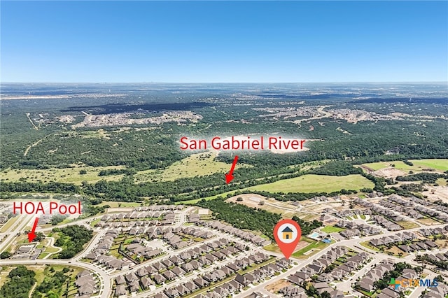 156 High Plains Dr, Georgetown, TX 78628 - aerial view of property's location with nearby suburban area