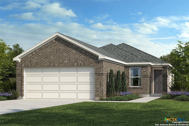 view of front of house with a garage and a front lawn