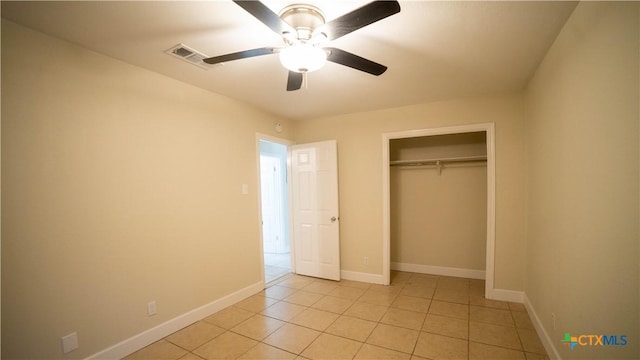 1906 N 60th St, Killeen, TX 76543 - unfurnished bedroom featuring light tile patterned floors, a closet, baseboards, and ceiling fan