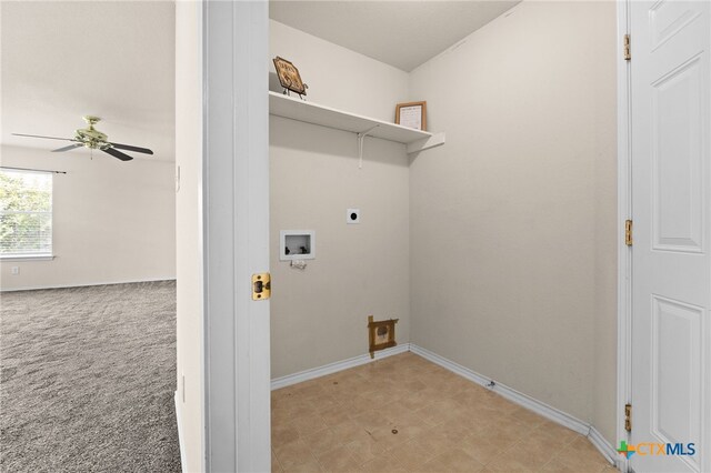 2810 Scottsdale Dr, Killeen, TX 76543 - washroom featuring washer hookup, ceiling fan, and hookup for an electric dryer