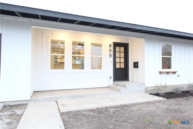 entrance to property with board and batten siding