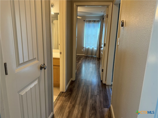 hall with dark hardwood / wood-style flooring