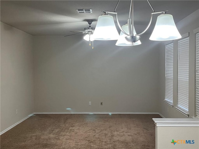 carpeted empty room with ceiling fan