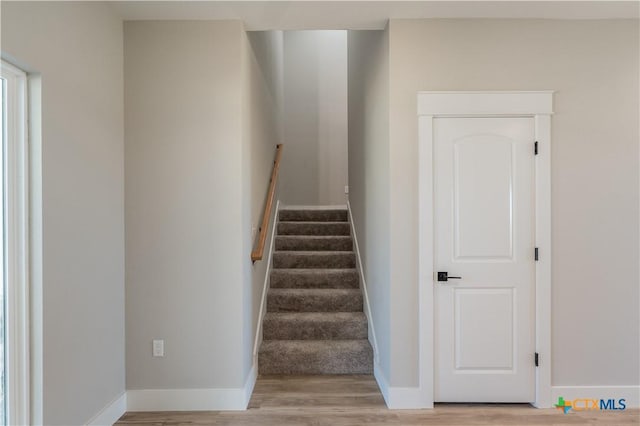 staircase featuring hardwood / wood-style flooring