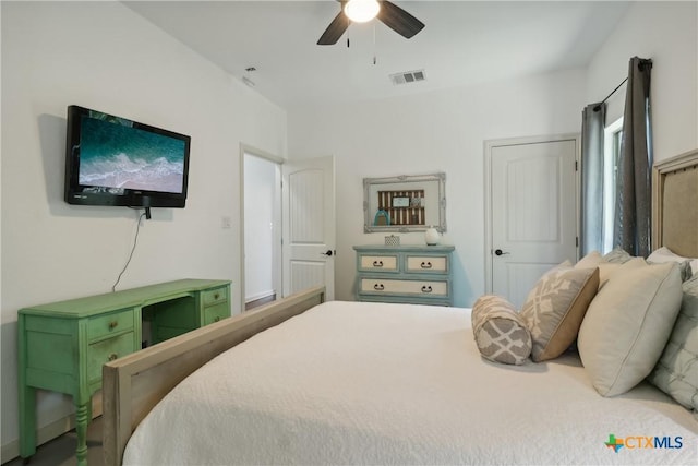 bedroom featuring ceiling fan and visible vents