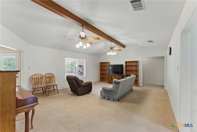 1233 Oakcrest Dr, Pleasanton, TX 78064 - living area featuring light colored carpet and a ceiling fan