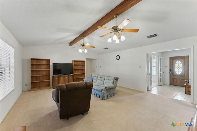 1233 Oakcrest Dr, Pleasanton, TX 78064 - living area featuring light colored carpet and ceiling fan