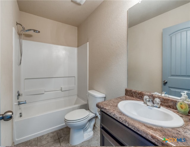 1413 Doncaster Dr, Seguin, TX 78155 - bathroom with shower / washtub combination, toilet, vanity, and tile patterned floors