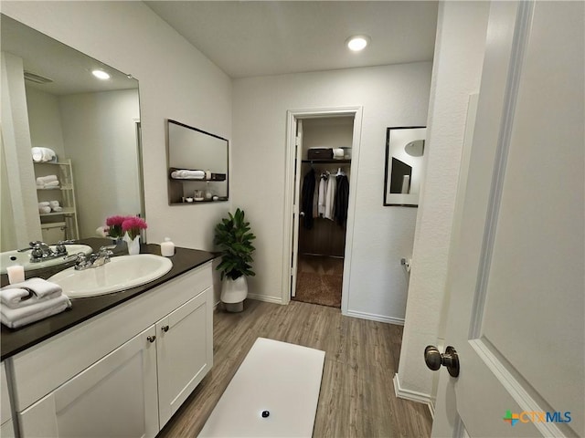 bathroom featuring hardwood / wood-style floors and vanity