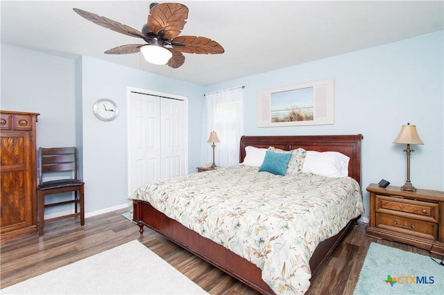 4512 Briar Cliff Rd, Temple, TX 76502 - bedroom with a closet, wood finished floors, baseboards, and a ceiling fan