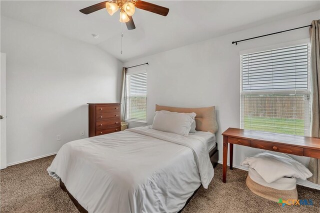 2026 Bee Creek Loop, Copperas Cove, TX 76522 - bedroom with carpet, lofted ceiling, a ceiling fan, and baseboards