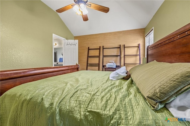 5404 Jim Ave, Killeen, TX 76549 - bedroom featuring vaulted ceiling, a textured wall, and a ceiling fan