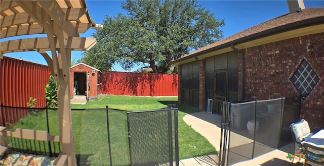 1122 Windy Hill Rd, Harker Heights, TX 76548 - fenced backyard featuring a storage shed and a pergola