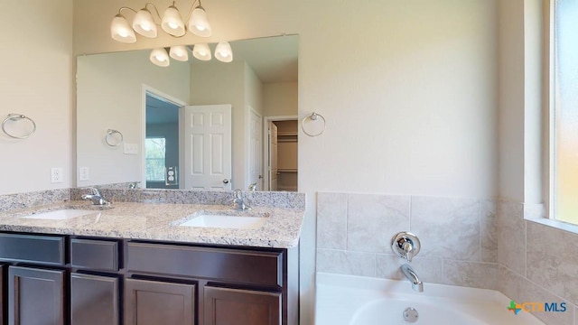 bathroom featuring vanity and a tub to relax in