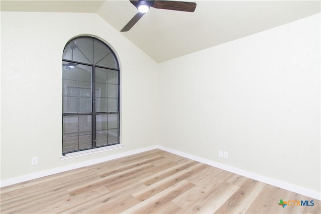 3918 Trinity Dr, Temple, TX 76504 - unfurnished room featuring a ceiling fan, wood finished floors, vaulted ceiling, and baseboards
