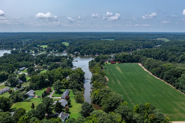 aerial view featuring a rural view and a water view