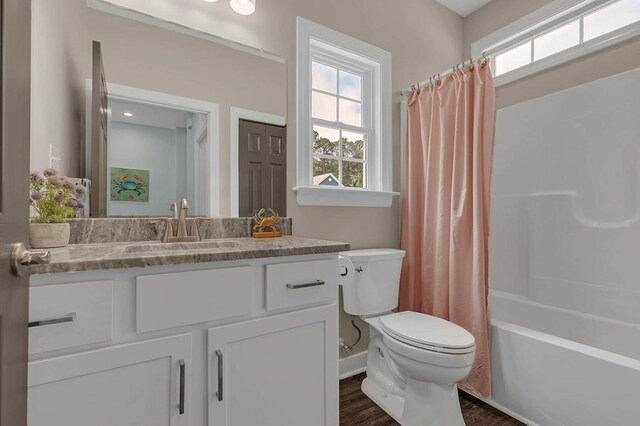 250 Pocahontas Ave, Deltaville, VA 23043 - full bathroom featuring toilet, plenty of natural light, vanity, and wood finished floors