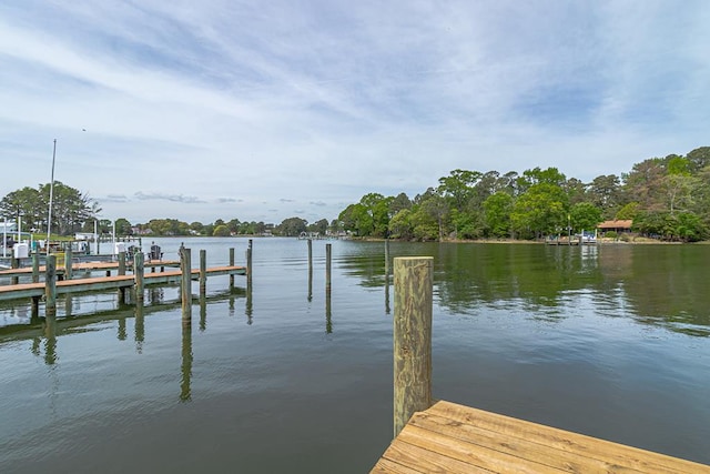 view of dock with a water view